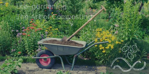 a wheelbarrow full of compost next to a densely planted garden bed
